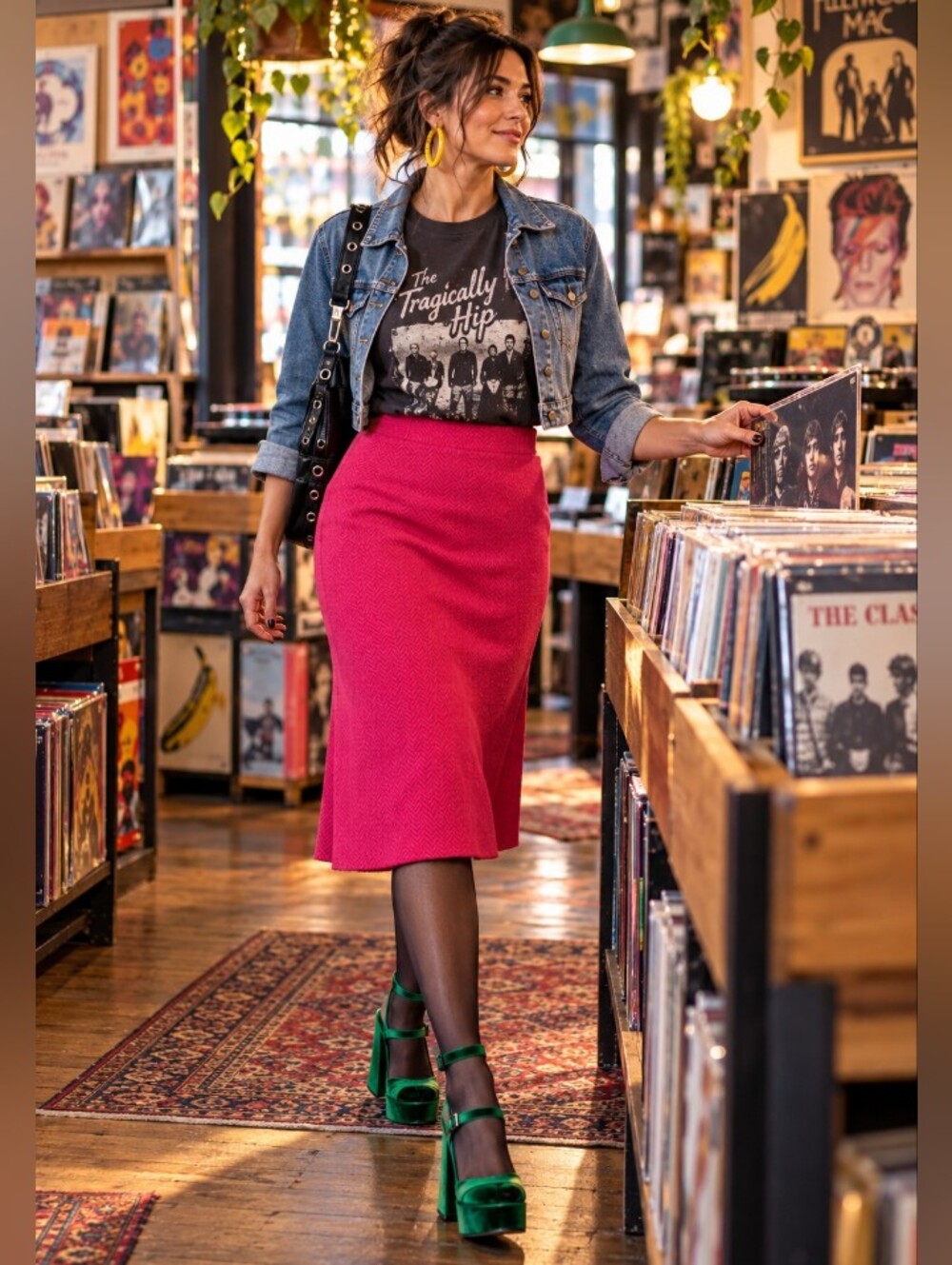 Hot Pink Pure Virgin Wool A-Line Pleated Midi Skirt
